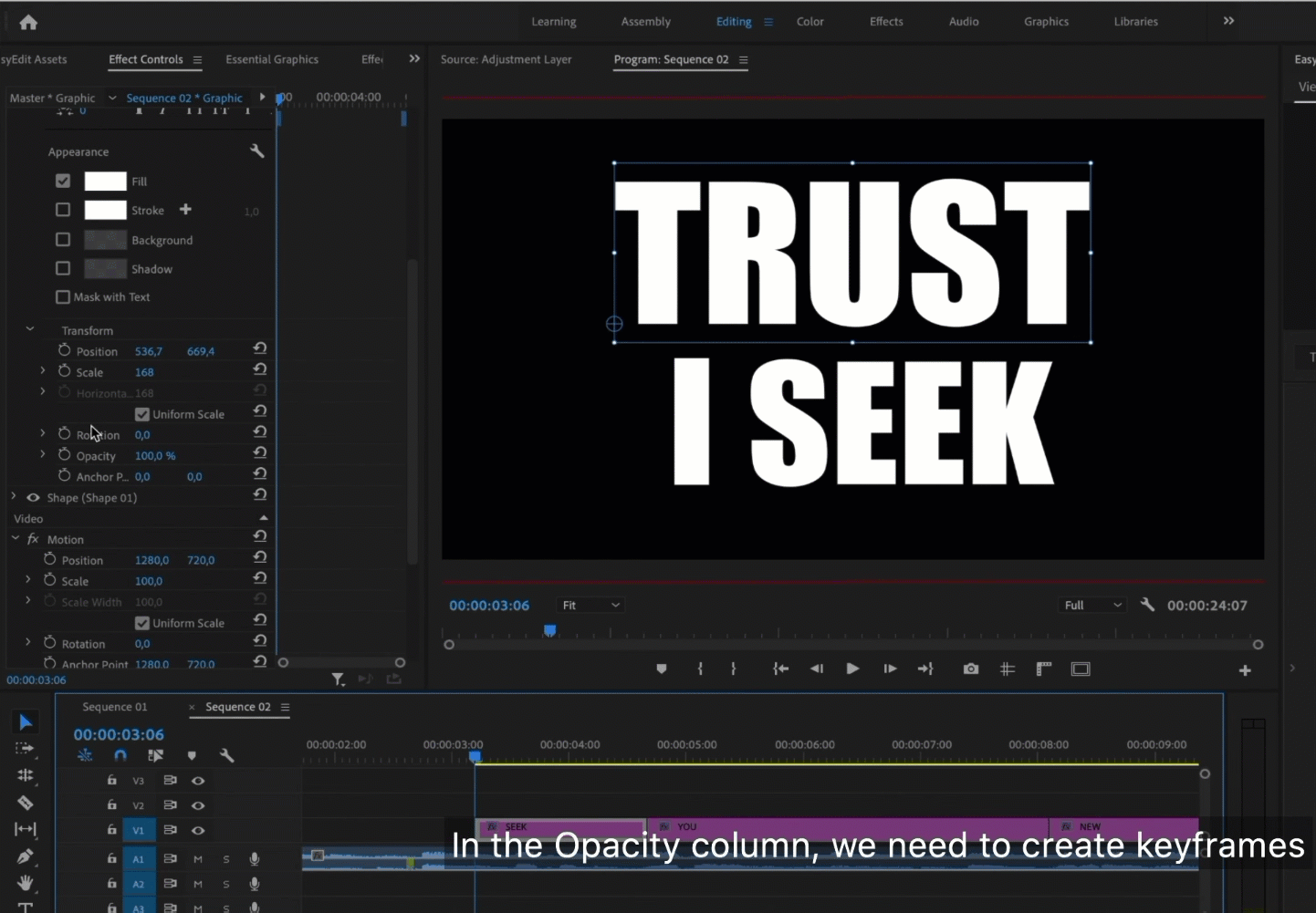 Set keyframes to place a video inside the text