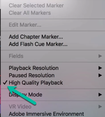 Set high quality playback to optimize premiere pro